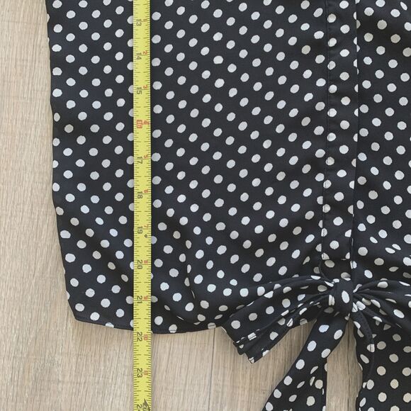 INC Womens Tie Front Short Sleeve Button Blouse Top Black White Polka Dots Sz 2 - Picture 6 of 7